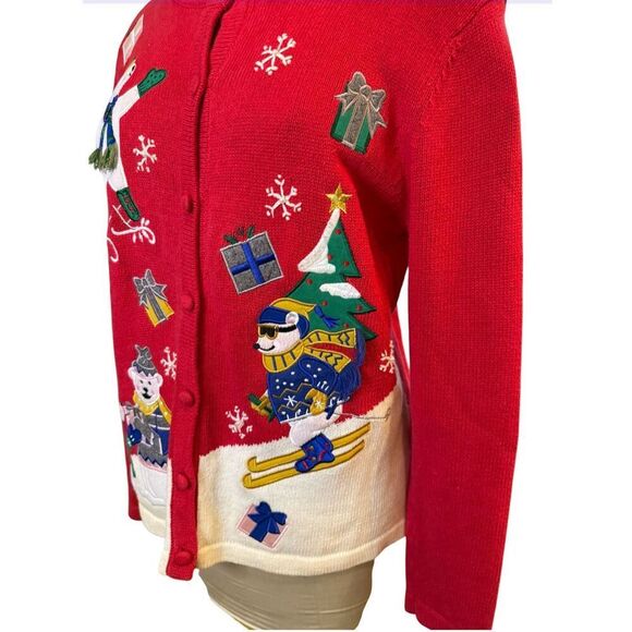 Bechamel Vintage Holiday Cardigan Sweater Polar Bears Sz. L Christmas Party - Picture 4 of 10